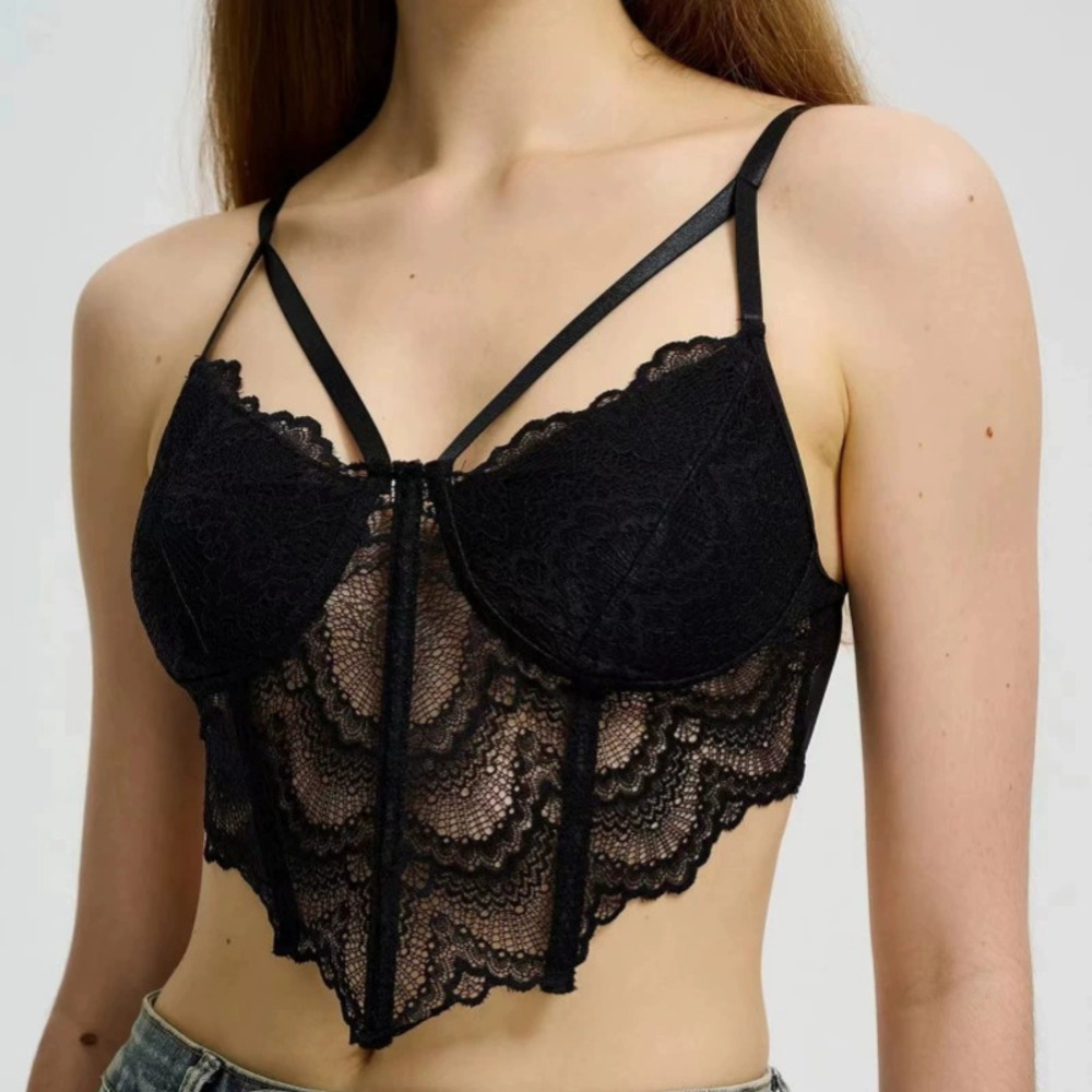 ZARA Womens Sexy Boned Lace Camisole Diamond Hem Street Style Tank Top